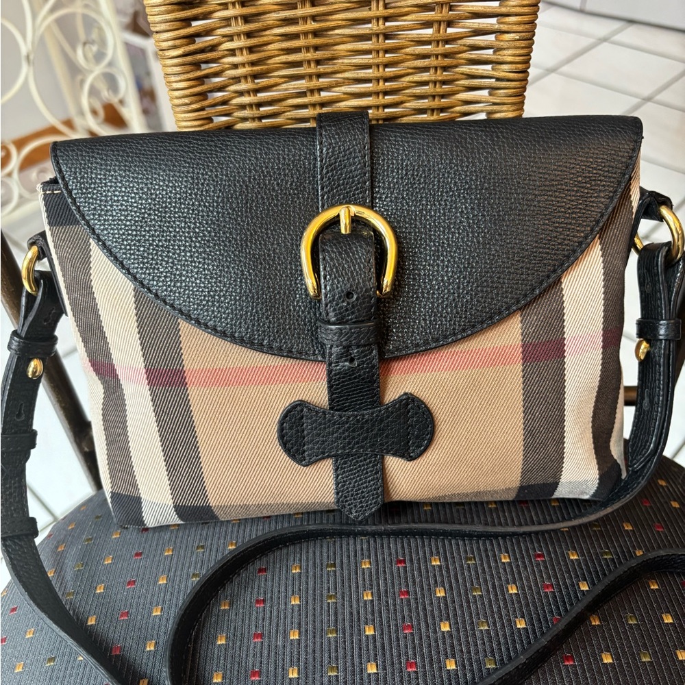 Burberry Black and Beige Plaid Crossbody Bag